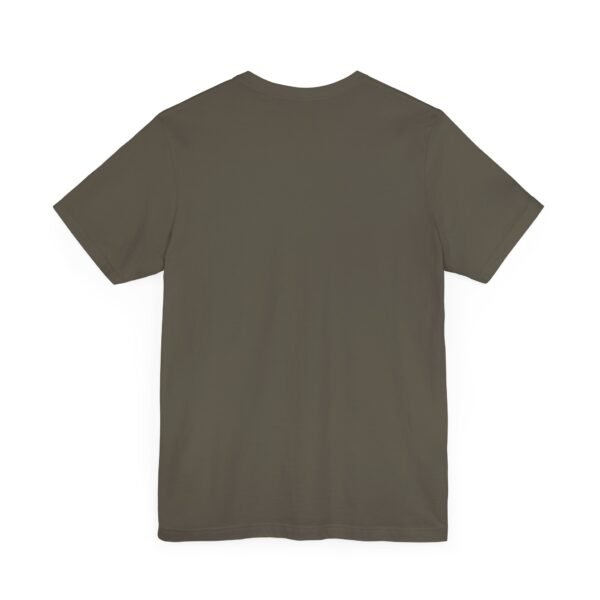 The blank back view of an army colored Bella+Canvas 3001 T-shirt.