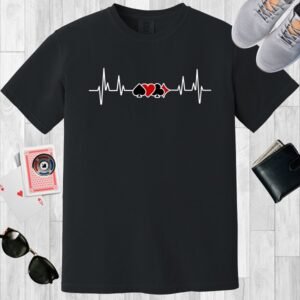 Poker themed Comfort Colors crewneck T-shirt in black. Design is the poker heartbeat incorporating card suits.