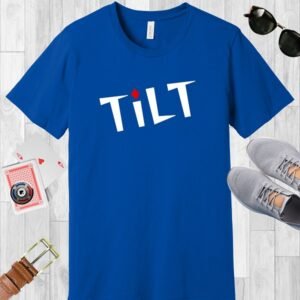True Royal (blue) colored Bella+Canvas crewneck poker-themed T-shirt. Design features the text 'TiLT' with the 'i' dotted with a red diamond.
