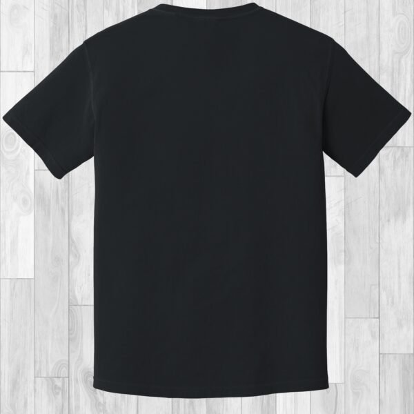 The back view of a black unisex crewneck T-shirt