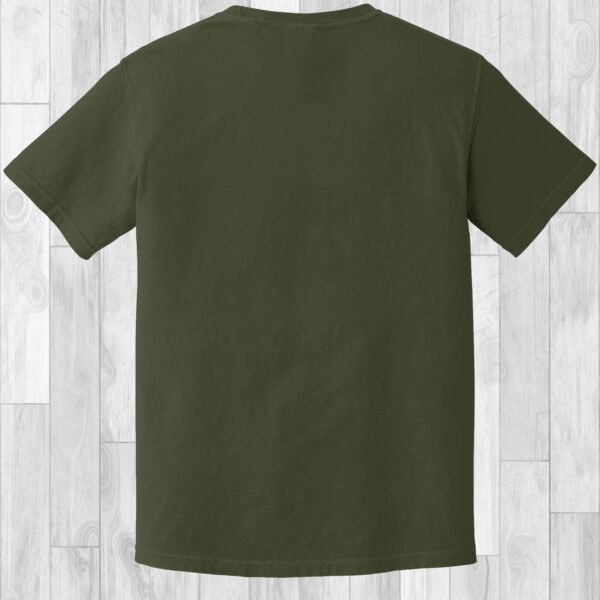 The back view of a moss unisex crewneck T-shirt