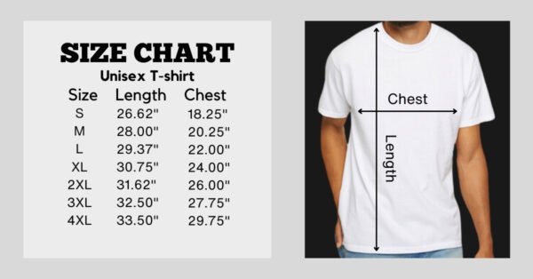 Size chart for the unisex crewneck T-shirt.