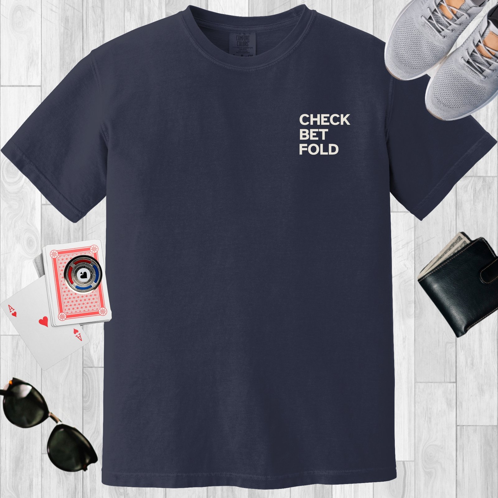 Check Bet Fold - Left chest text - Normcore Poker T-shirt - Image 12