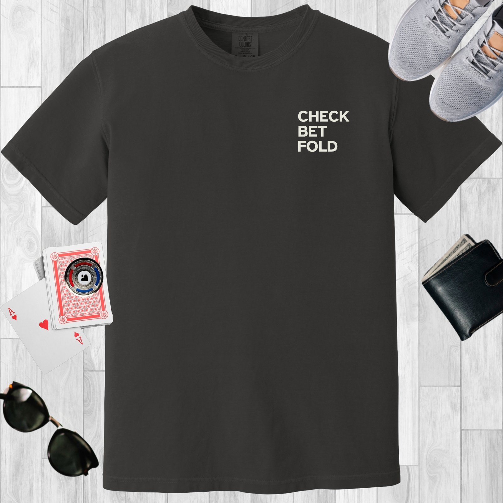 Check Bet Fold - Left chest text - Normcore Poker T-shirt - Image 3